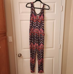 Chevron Print Skinny Leg Jumpsuit w/ Pockets